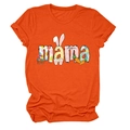 Detail of MAMA print with Easter eggs and bunny ears on an orange crew neck T-shirt - Orange
