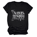 Detail of black cotton T-shirt featuring Be Your Own Kind Of Beautiful print and butterflies - S / Tops / Black