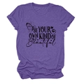 Detail of the heather purple T-shirt fabric with BE YOUR OWN KIND OF beautiful print - S / Purple (Black Text)