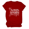 Detail of red crew neck cotton T-shirt featuring 'Be Your Own Kind Of Beautiful' print - S / Red (White Text)