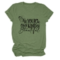 Close-up of army green crewneck T-shirt showing printed butterfly and letter art - S / Tops / Olive Green