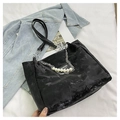 Sac fourre-tout noir grande capacité avec chaîne argentée, perles et bandoulière longue - Style Standard / Noir