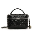Chic black quilted crossbody bag with gold chain strap and top handle for women - Black
