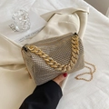 Borsa a tracolla cilindrica con strass e catena dorata per feste ed eventi serali - Oro