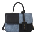 Minimalist crossbody bag with blue and black color-block design and fashion tag - Black