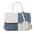 Minimalist crossbody bag with white and blue-grey color contrast and top handle - White