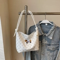 Secchiello bianco a pois stile francese con ricamo cane e manico cilindrico chic - Bianco Sporco