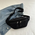 Minimalist black corduroy chest bag with adjustable strap for sports and casual wear - Black