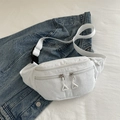 White corduroy crossbody chest bag with multiple zippers and adjustable strap - White