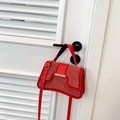 Elegante rote Strass-Handtasche mit goldener Schnalle und geschwungenem Bodendesign - Rot