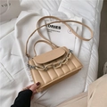 Petit sac carré bandoulière beige matelassé avec chaîne et poignée supérieure - Kaki