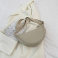 Minimalist beige half-moon nylon shoulder bag with adjustable wide fabric strap - Off White