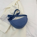 Minimalist navy blue nylon crescent bag with adjustable shoulder strap for women - Blue