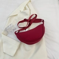 Minimalist burgundy nylon crescent shoulder bag with adjustable strap for women - Red