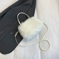 Trendy white plush crossbody bag with soft faux fur and elegant gold hardware - White