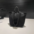 Large black corduroy tote bag with leather straps for commuting and shoulder wear - Black