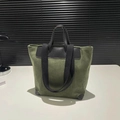 Army green corduroy tote bag with black handles and reinforced corners for daily use - Green