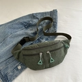 Dark green corduroy crossbody chest bag with multi-zipper pockets and fabric strap - Dark Green