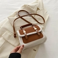 Borsa a tracolla retrò marrone e bianca con bordo in lana e fibbie dorate lucide - Marrone e Bianco
