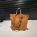 Ginger yellow corduroy tote bag with dual straps and leather reinforced corners - Brown