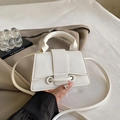 Borsa a mano trapezoidale bianca minimalista con trama litchi e tracolla rimovibile - Bianco