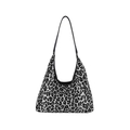 Elegante borsa hobo con stampa leopardata bianca e nera e tracolla larga per tutti i giorni - Nero