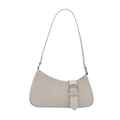 Minimalist cream crescent shoulder bag in solid faux leather with silver buckle detail - White