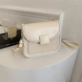 Creamy white crossbody bag with plush faux fur trim and adjustable strap in square shape - White