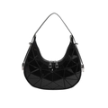 Minimalist black geometric crescent underarm bag with adjustable strap on white background - Black