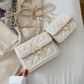 Cream quilted leather crossbody bag with pearl chain strap and gold hardware accents - Small / White