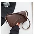 Minimalist dark brown leather crossbody bag with curved flap and gold hardware accents - Coffee