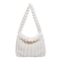 Fashionable white plush tote bag with bubble-shaped fluffy handles for autumn women - White