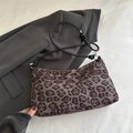 Leopard print crossbody bag in dark coffee finish with thin black knot shoulder straps - Black