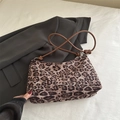 Leopard print crossbody bag with fabric texture and dark brown knotted rope strap - Brown