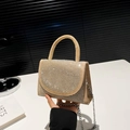 Funkelnde Strass-Umhängetasche mit festem Griff und silberner Kette in Beige-Optik - Khaki