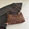 Leopard print pillow shoulder bag with brown rope strap and knot detail for daily commute - Brown