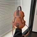 Artistic violin-shaped brown PU leather handbag with shoulder strap for women - Brown