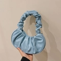 Chic light blue pleated cloud handbag in soft PU leather with a gathered handle - Light Blue