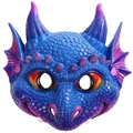 Detail der blauen Drachenmaske mit Schuppentextur und lila Hörnern für Kinder - Blau-Violett (WJDB201458B)