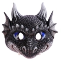 Detailansicht der realistischen Drachenschuppen und blauen Augen dieser Drachenmaske - Schwarz (WJDB201458D)