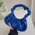 Light blue dumpling bag featuring ruched handle and pleated PU leather half-moon design - Sapphire Blue