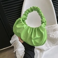 Bright green ruched cloud handbag with pleated PU leather and a scrunchie top handle - Light Green
