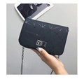Black chain crossbody bag with geometric silver pattern and metal twist lock - Black