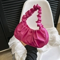 Rose red pleated cloud handbag in matte PU leather with stylish ruched handle design - Rose Red