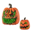 Halloween pumpkin ghost face decoration set with scary red eyes and green fangs - Horror Red Eyeballs Style (HDB24132)