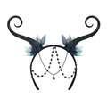 Cosplay elf horn headband with purple mesh and black beaded tassel chain pendants - Flower Fairy Horns Style (HADG221000)