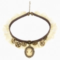 Steampunk Spitzen-Choker mit Bronze-Zahnrädern und Vintage-Cameo-Anhänger - Punk Zahnrad Spitze Halskette (PGB17009)