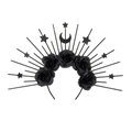 Gothic black sun moon halo crown with roses and star details for cosplay and parties - Black Rose Star Moon Gothic Halo Crown