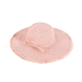 Light pink wide brim straw hat with bow and frayed edges for summer sun protection - One Size / Pink (CCB25016A)
