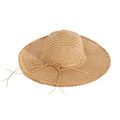 Wide brim straw sun hat with fringe edges and decorative rope in natural wood color - One Size / Khaki (CCB25016B)